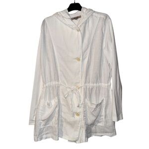 FLAX Linen Lagenlook LIghtweight Boardwalk Hooded Utility Jacket in White Size S